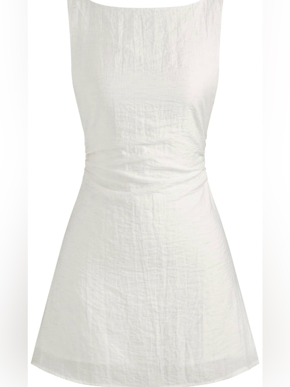 CIDER Mini Dress Backless Bow Tie Solid Linen Blend Boat Neck Off White Small